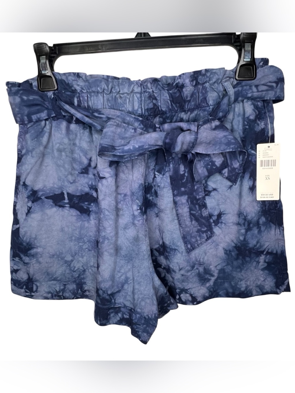 New Anthropologie Cloth & Stone Tie-Dye Blue Paperbag Waist Shorts Tie Belt